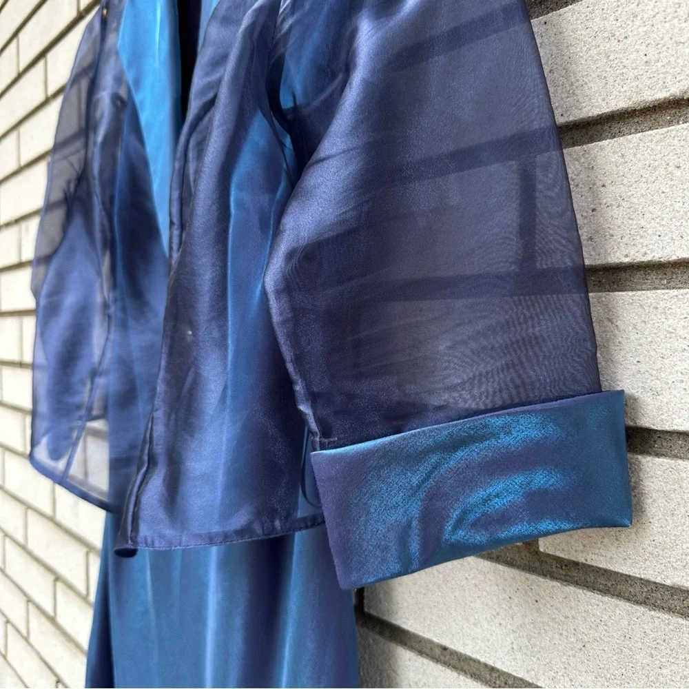 Alex Evenings Petite 8P Blue Maxi Dress Sheer Jacket Formal Rhinestone Set - Picture 7 of 9